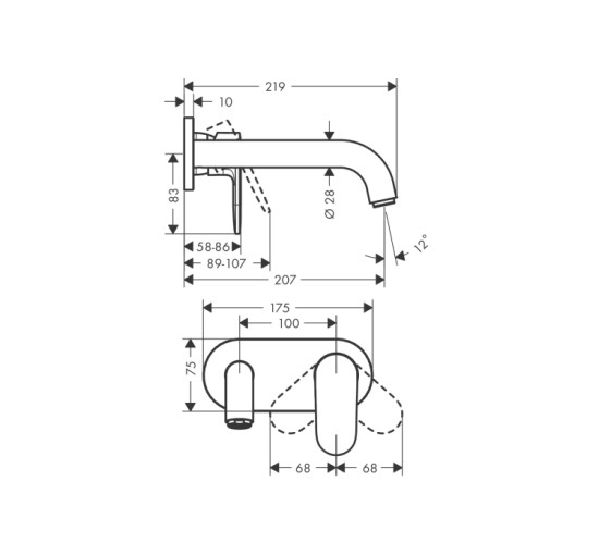 Змішувач Hansgrohe Vernis Shape для раковини зі стіни прихованого монтажу 205 мм Chrome (71578000)