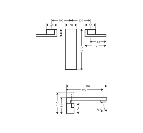 Змішувач Axor Edge 190 для раковини на 3 отв. зі стіни з push-open Polished Nickel 46060830