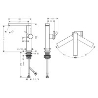 Смеситель hansgrohe Tecturis E CoolStart EcoSmart+ для раковины со сливным гарнитуром, бронза 73060140