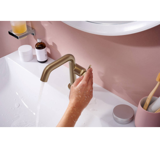 Смеситель hansgrohe Tecturis S CoolStart EcoSmart+ для раковины со сливным гарнитуром, бронза 73320140