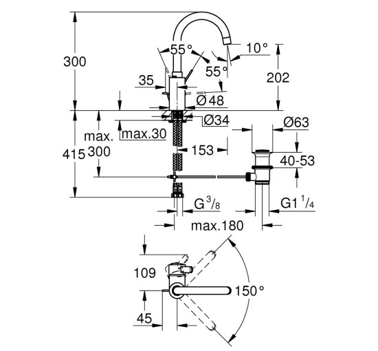 Змішувач для раковини Grohe Eurosmart Cosmopolitan 32830001 L-Size