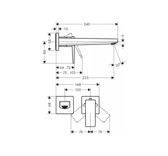 Смеситель Hansgrohe Metropol для раковины со стены 225 мм Brushed Black Chrome (32526340)