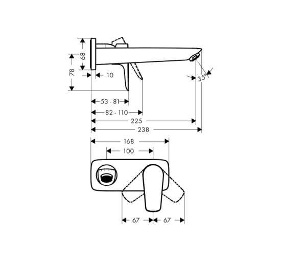 Смеситель Hansgrohe Talis E для раковины со стены скрытого монтажа, 225 мм / Matt Black (71734670)