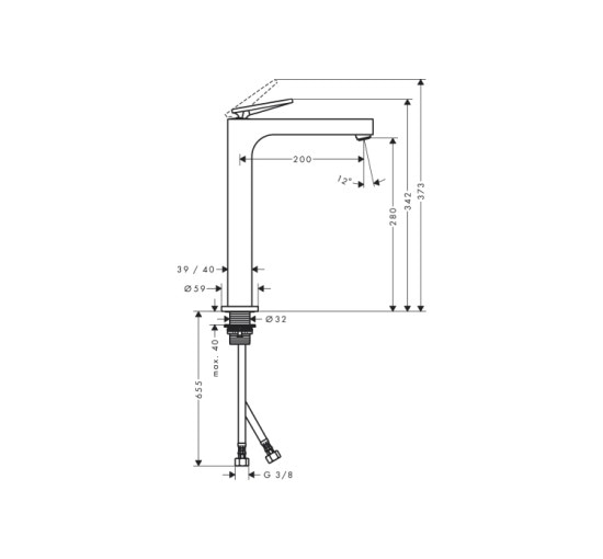 Змішувач Axor Citterio 280 Lever rhombic cut для раковини Chrome 39151000