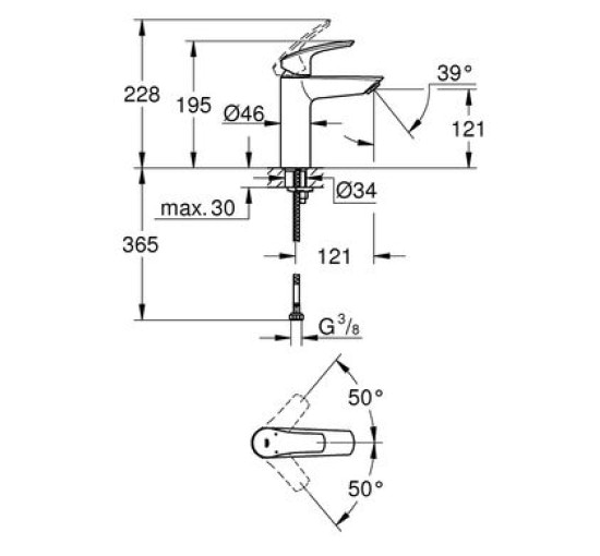 Змішувач для умивальника одноважільний GROHE Eurosmart хром латунь 23324003