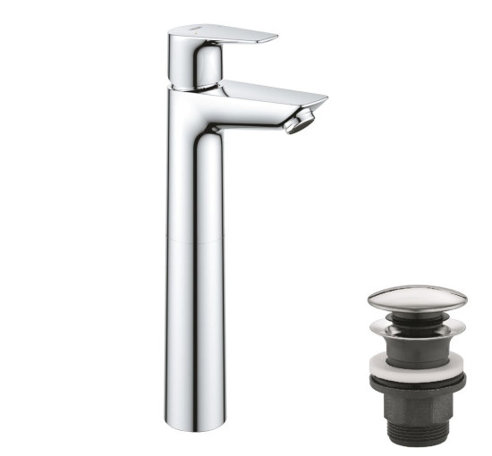 Смеситель для умывальника с высоким изливом GROHE StartEdge хром латунь с донным клапаном 23777001