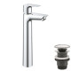 Смеситель для умывальника с высоким изливом GROHE StartEdge хром латунь с донным клапаном 23777001