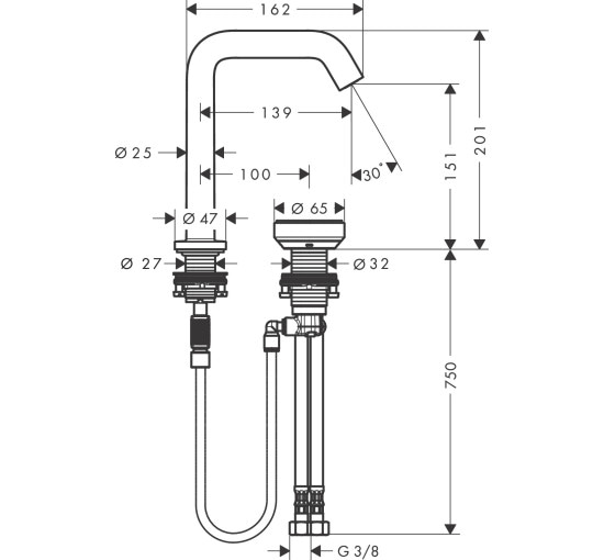 Смеситель hansgrohe Tecturis S CoolStart для раковины со сливным гарнитуром, бронза 73353140