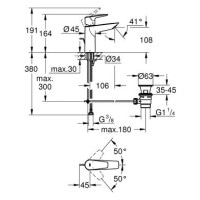 Смеситель для умывальника однорычажный GROHE QuickFix StartEdge хром латунь с донным клапаном 24200001