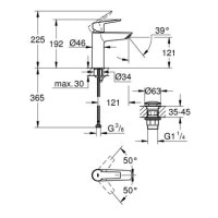 Смеситель для умывальника однорычажный GROHE QuickFix Start черный латунь с донным клапаном 235752432