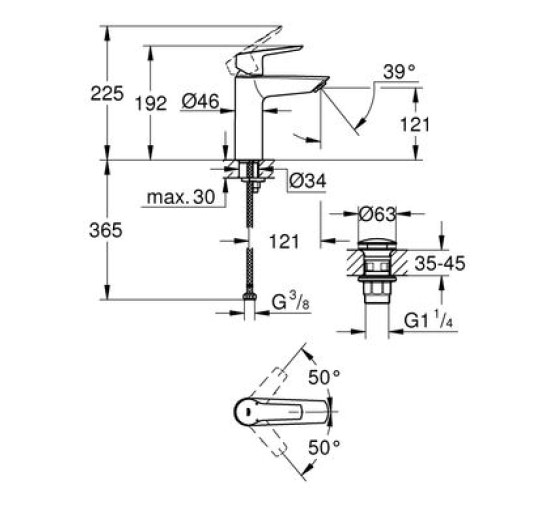 Смеситель для умывальника однорычажный GROHE QuickFix Start черный латунь с донным клапаном 235752432