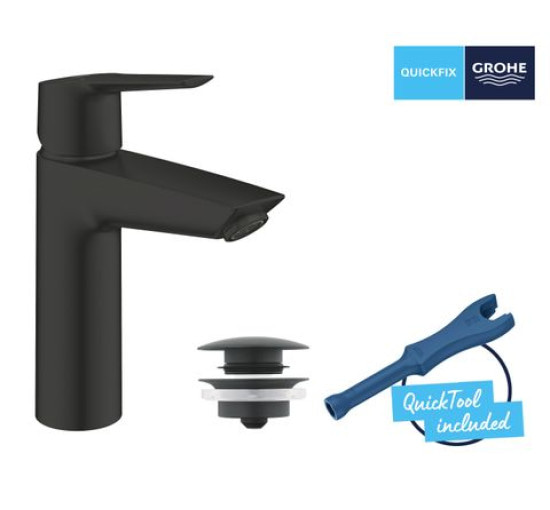 Смеситель для умывальника однорычажный GROHE QuickFix Start черный латунь с донным клапаном 235752432