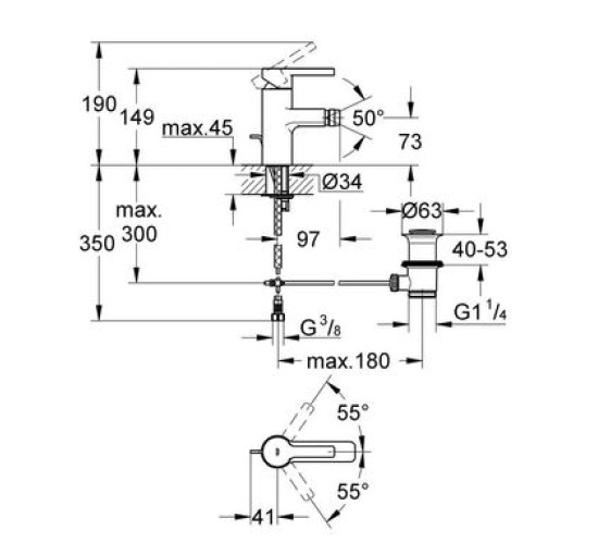 Змішувач гігієнічний для біде однозахватний GROHE Lineare хром латунь з донним клапаном 33848000