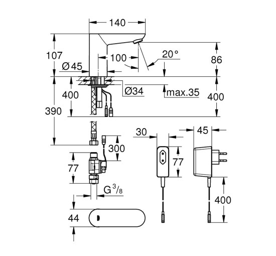 Кран для раковины бесконтактный Grohe Euroeco Cosmopolitan E 36269000