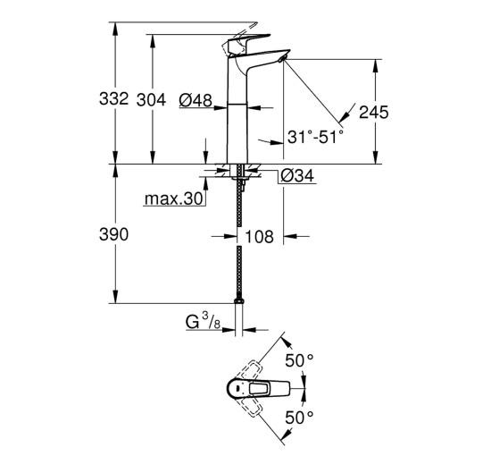 Змішувач для раковини Grohe BauLoop New XL-Size 23764001