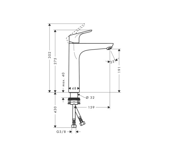 Змішувач Hansgrohe Focus 190 для умивальника без донного клапана (31518000)