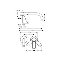 Смеситель Axor Uno для раковины из стены Loop: излив 225 мм, Chrome 38122000