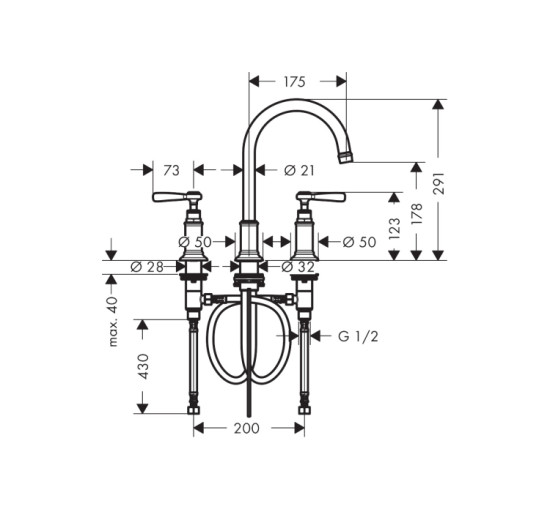 Смеситель Axor Montreux 180 для раковины на 3 отверстия Lever 16514140 Brushed Bronze