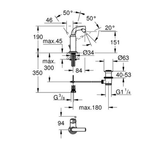 Змішувач гігієнічний для біде одновентильний GROHE ATRIO хром латунь з донним клапаном 32134001