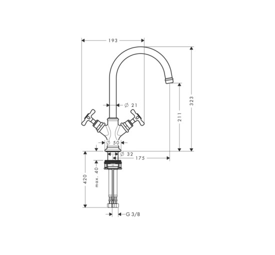 Змішувач Axor Montreux 210 для раковини двохвентельний Cross 16502140 Brushed Bronze