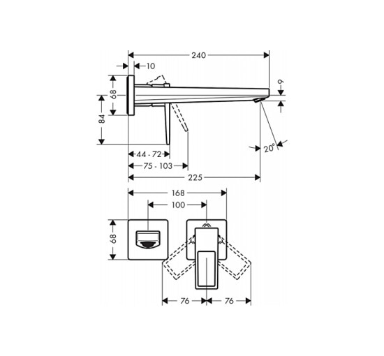 Смеситель Hansgrohe Metropol для раковины со стены 225 мм, ручка Loop (74526000)