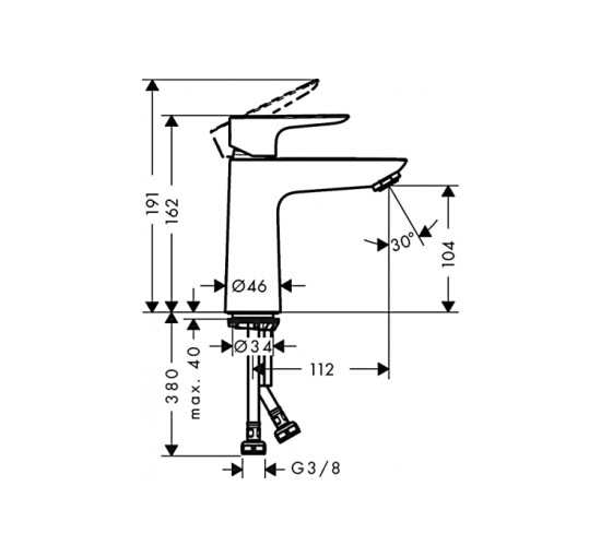 Смеситель Hansgrohe Talis E 110 для умывальника с донным клапаном push-open (71711000)