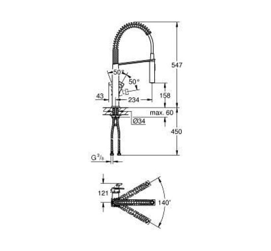 Смеситель на кухню однозахватный с гибким шлангом GROHE EUROCUBE хром латунь 31395DC0