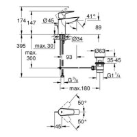 Смеситель для умывальника однорычажный GROHE QuickFix StartEdge хром латунь с донным клапаном 24196001