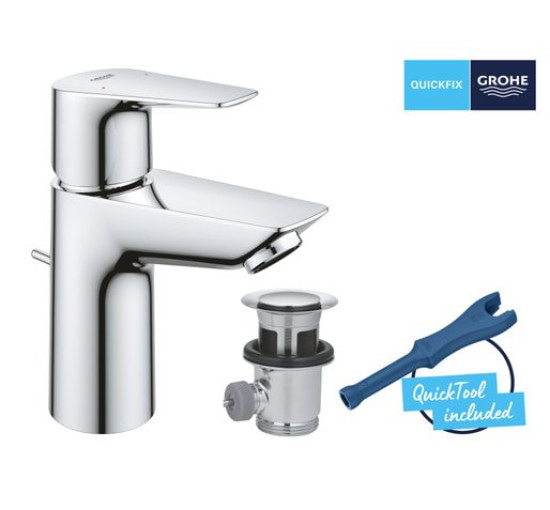 Змішувач для умивальника одноважільний GROHE QuickFix StartEdge хром латунь з донним клапаном 24196001