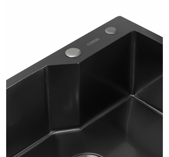Кухонна мийка Platinum Handmade PVD 650х430х220 чорна (товщина 3,0/1,5 корзина та дозатор в комплекті)