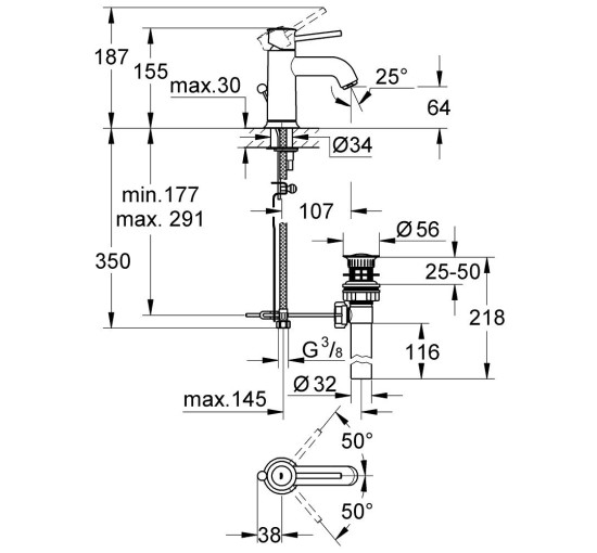 Змішувач для раковини Grohe BauClassic 23161000