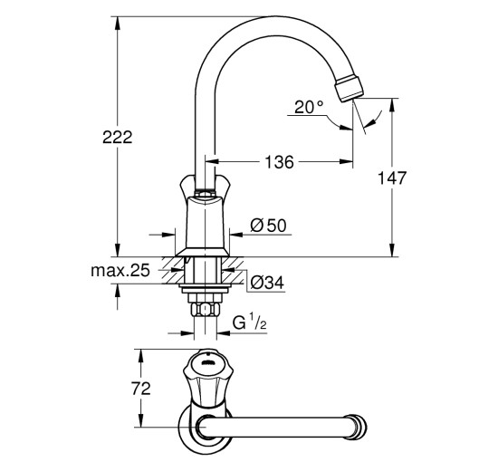 Кран на одну воду для раковини Grohe Costa L-Size 20393001