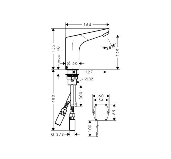 Змішувач Hansgrohe Focus сенсорний для умивальника на батарейки, з регулюванням t* (31171000)