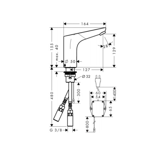 Змішувач Hansgrohe Focus сенсорний для умивальника, 230 V, з регулюванням t* (31173000)