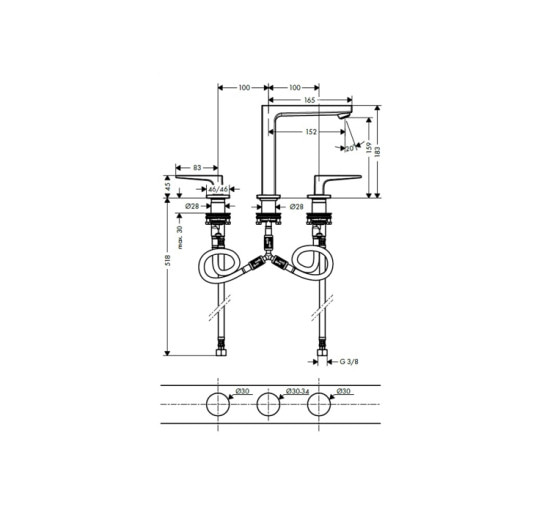 Смеситель Hansgrohe Metropol 160 для умывальника на 3 отверстия Matt Black (32515670)