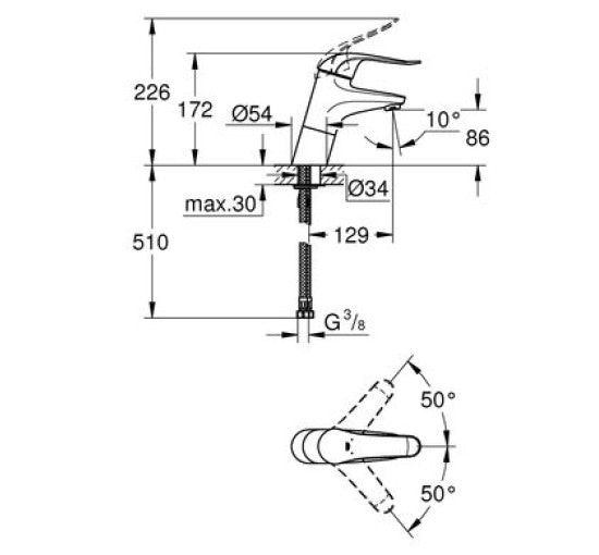 Смеситель на раковину однозахватный GROHE EUROECO хром латунь 32765000