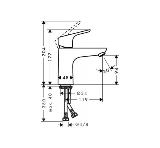 Змішувач Hansgrohe Focus E 100 для умивальника без донного клапана (31517000)