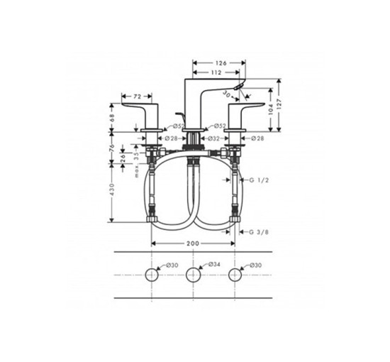 Змішувач Hansgrohe Talis E для умивальника на 3 отвори Polished Gold Optic (71733990)