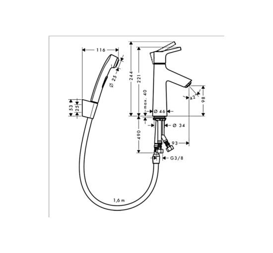 Смеситель Hansgrohe Talis S 100 для умывальника с гигиенической лейкой (72290000)