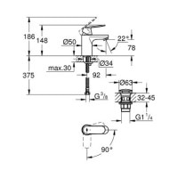 Смеситель для умывальника однорычажный GROHE Eurosmart Cosmopolitan хром латунь с донным клапаном 23927000