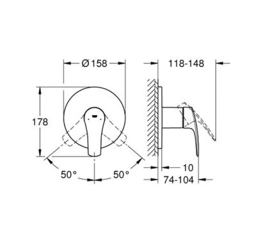 Наружная часть скрытого смесителя GROHE EUROSMART хром латунь 158мм 24042003
