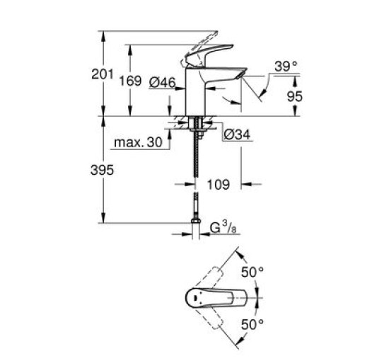 Смеситель на раковину однозахватный GROHE EUROSMART NEW хром латунь 32467003