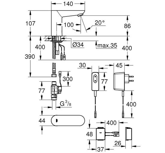 Кран для раковини безконтактний Grohe Euroeco Cosmopolitan E 36409000