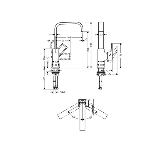 Смеситель Hansgrohe Metropol 230 для умывальника (ручка Loop) поворотный (74511000) гарнитура push-open