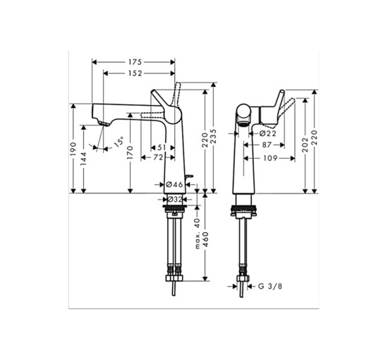 Смеситель Hansgrohe Talis S 140 для умывальника с донным клапаном (72113000)