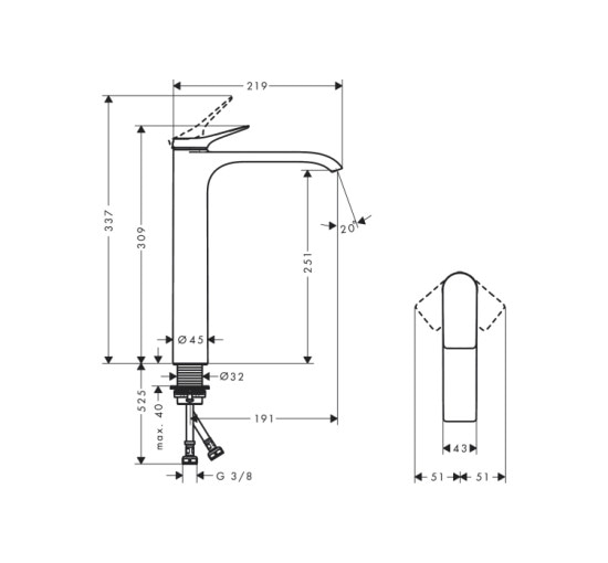 Смеситель Hansgrohe Vivenis 250 для умывальника Chrome (75042000)