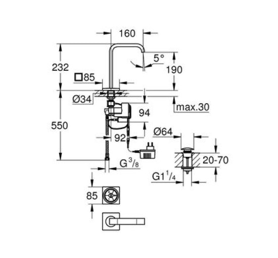 Смеситель для умывальника сенсорный на две воды GROHE Allure F-digital хром латунь сенсорный от сети 220V с донным клапаном.