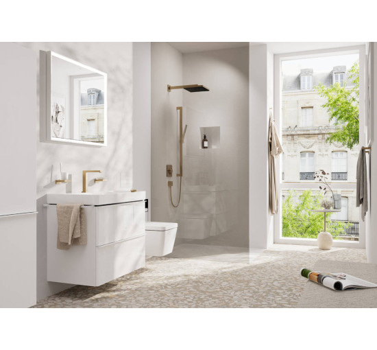 Смеситель hansgrohe Tecturis E CoolStart EcoSmart+ для раковины со сливным гарнитуром, бронза 73053140