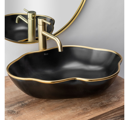 Смеситель для раковины (умывальник) REA LUNGO BRUSHED GOLD высокий