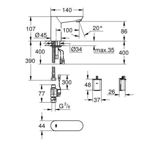 Смеситель для раковины сенсорный Grohe Euroeco Cosmopolitan E 36271000)